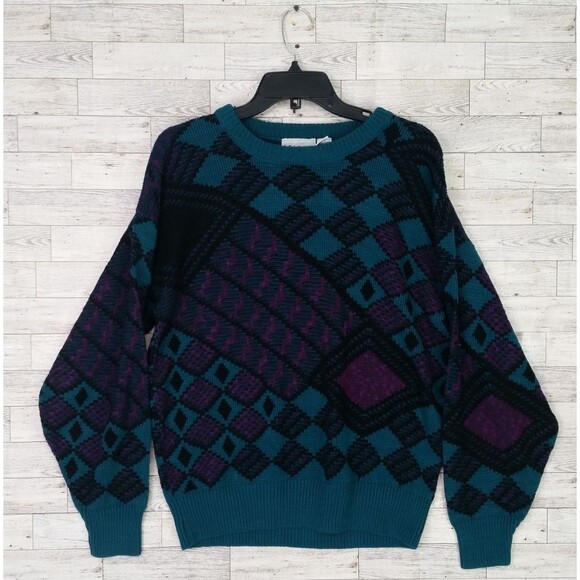 Vintage Graphix Sweater Mens 80s Cardigan Retro Grandpa Western Acrylic Size XL - Picture 1 of 7